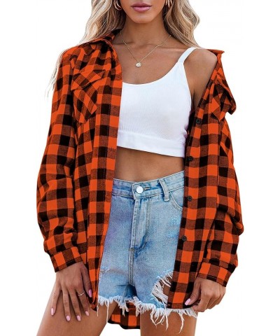 Womens Flannel Shirts Long/Roll Up Sleeve Collared Button Down Plaid Shirt Casual Work Tops S-4XL 1-orange $12.00 Blouses