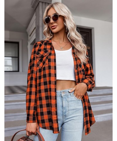 Womens Flannel Shirts Long/Roll Up Sleeve Collared Button Down Plaid Shirt Casual Work Tops S-4XL 1-orange $12.00 Blouses