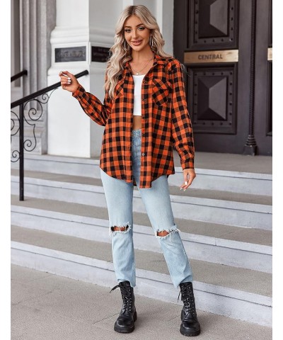 Womens Flannel Shirts Long/Roll Up Sleeve Collared Button Down Plaid Shirt Casual Work Tops S-4XL 1-orange $12.00 Blouses