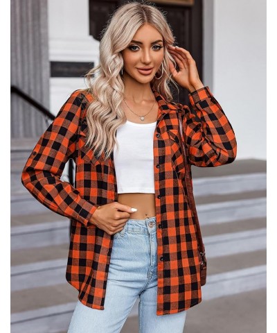 Womens Flannel Shirts Long/Roll Up Sleeve Collared Button Down Plaid Shirt Casual Work Tops S-4XL 1-orange $12.00 Blouses