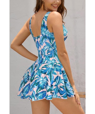 Women's V Neck One Piece Skirt Swimsuit Ruched Retro Swimdress Bathing Suit Printing - Yy42 $23.73 Swimsuits