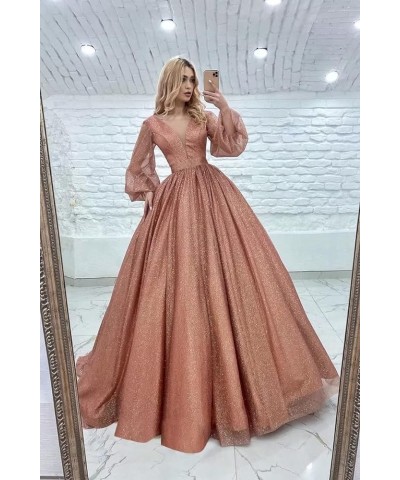 Long Sleeve Ball Gown Puffy Sleeve Prom Dresses 2024 Sparkly Evening Gown for Women Formal White $38.85 Dresses