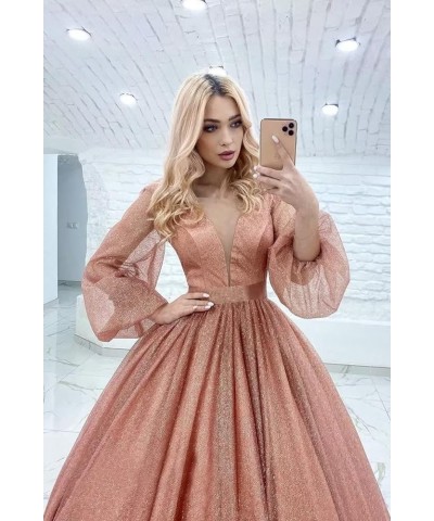 Long Sleeve Ball Gown Puffy Sleeve Prom Dresses 2024 Sparkly Evening Gown for Women Formal White $38.85 Dresses