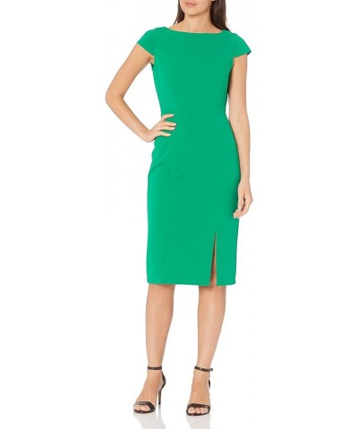 Women's Cap Sleeve Stretch Crepe Slit Sheath Dress Evergreen $36.58 Dresses