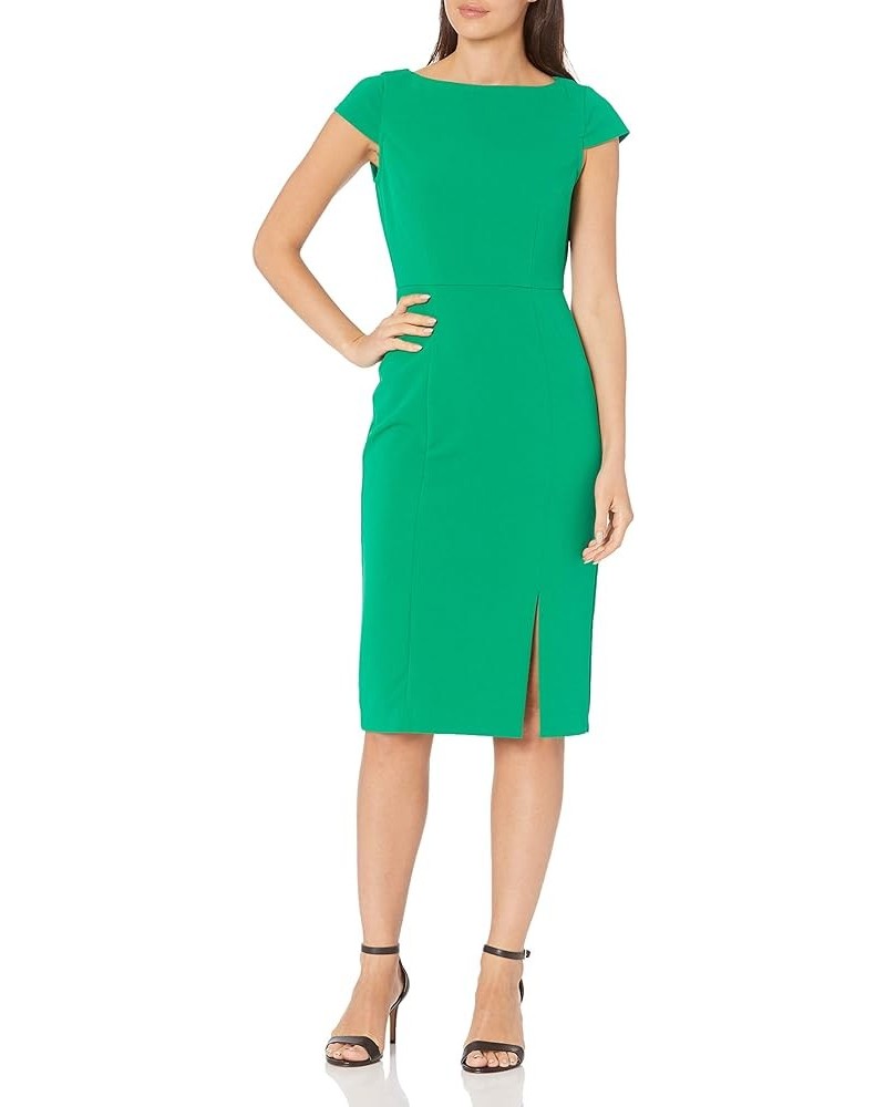 Women's Cap Sleeve Stretch Crepe Slit Sheath Dress Evergreen $36.58 Dresses