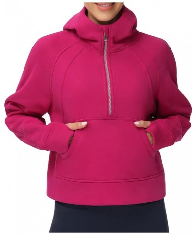 Women's Hoodies Fleece Lined Half Zip Pullover Sweatshirt Long Sleeve Crop Tops with Pockets Thumb Hole Pitaya Red $18.24 Act...