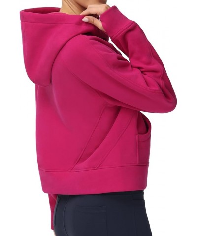 Women's Hoodies Fleece Lined Half Zip Pullover Sweatshirt Long Sleeve Crop Tops with Pockets Thumb Hole Pitaya Red $18.24 Act...