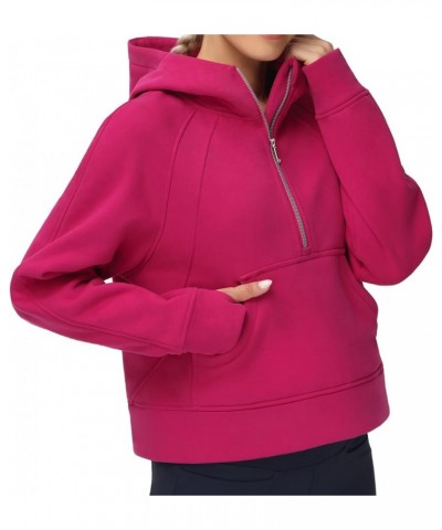 Women's Hoodies Fleece Lined Half Zip Pullover Sweatshirt Long Sleeve Crop Tops with Pockets Thumb Hole Pitaya Red $18.24 Act...