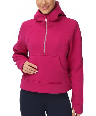 Women's Hoodies Fleece Lined Half Zip Pullover Sweatshirt Long Sleeve Crop Tops with Pockets Thumb Hole Pitaya Red $18.24 Act...