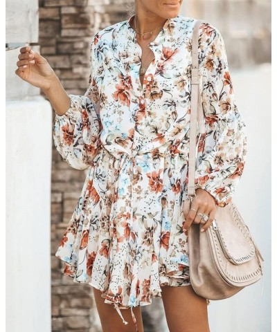 Women's Long Sleeves Button up Tie Waist Floral Chiffon Dress Orange $27.72 Others