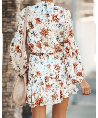 Women's Long Sleeves Button up Tie Waist Floral Chiffon Dress Orange $27.72 Others