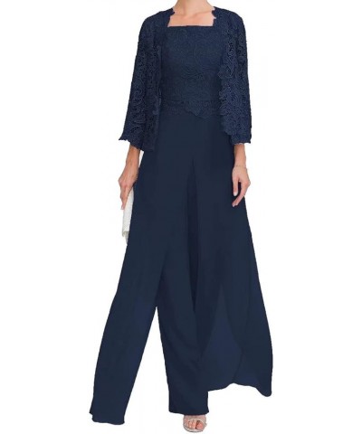 Women's 3 Pieces Mother of The Bride Pant Suits Plus Size Mother of Groom Dresses for Wedding with Jacket Navy Blue $33.66 Suits