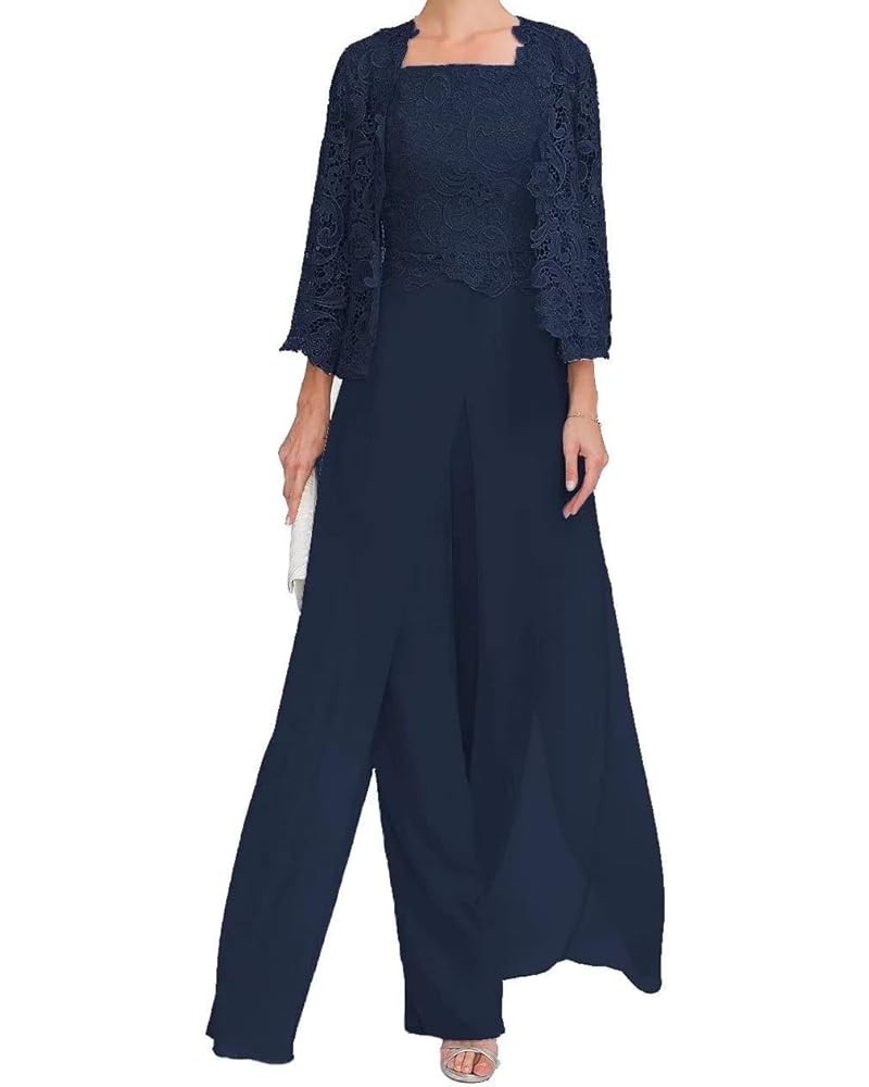 Women's 3 Pieces Mother of The Bride Pant Suits Plus Size Mother of Groom Dresses for Wedding with Jacket Navy Blue $33.66 Suits