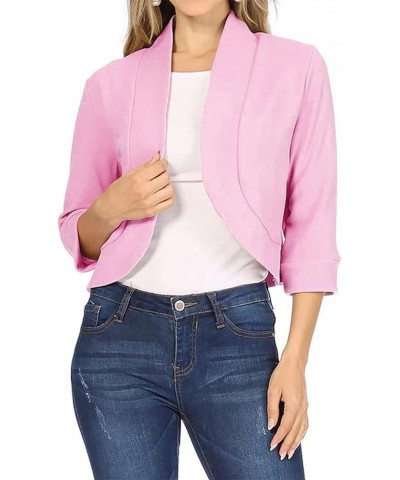 Women 3/4 Sleeve Cropped Blazer Plus Size Open Front Short Jacket Casual Crop Blazer Suit Cute Cardigan Coat Outwear Pink $9....