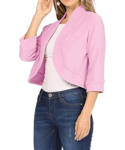 Women 3/4 Sleeve Cropped Blazer Plus Size Open Front Short Jacket Casual Crop Blazer Suit Cute Cardigan Coat Outwear Pink $9....