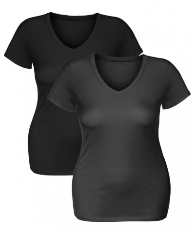 Women's Short Sleeve T Shirt V Neck Tee Junior and Plus Sizes 2pk - Black, Charcoal $14.39 T-Shirts