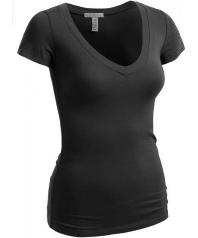 Women's Short Sleeve T Shirt V Neck Tee Junior and Plus Sizes 2pk - Black, Charcoal $14.39 T-Shirts