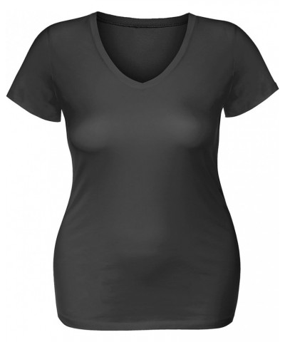 Women's Short Sleeve T Shirt V Neck Tee Junior and Plus Sizes 2pk - Black, Charcoal $14.39 T-Shirts