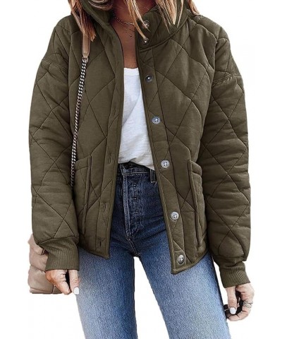 Womens Dolman Quilted Jackets Casual Button Down Winter Coats,Long Sleeve Stand Collar Lightweight Puffer Warm Outwear Army G...