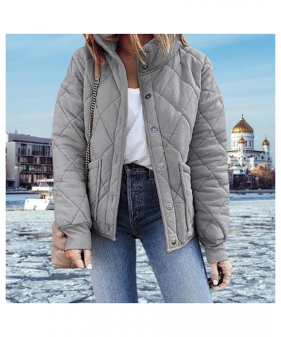 Womens Dolman Quilted Jackets Casual Button Down Winter Coats,Long Sleeve Stand Collar Lightweight Puffer Warm Outwear Army G...