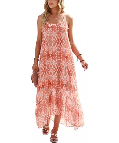 Womens Summer High Low Ruffle Maxi Dress Spaghetti Strap Print Flowy Beach Long Dress Print Yellow $24.90 Dresses