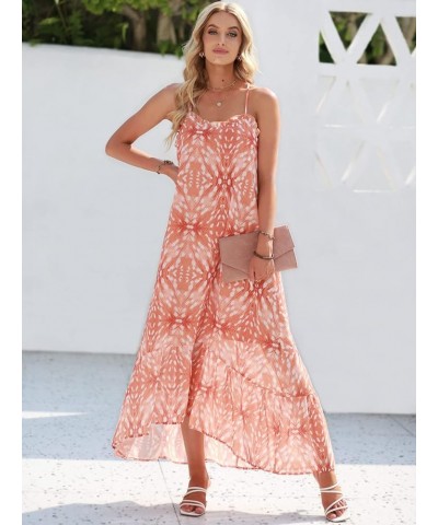 Womens Summer High Low Ruffle Maxi Dress Spaghetti Strap Print Flowy Beach Long Dress Print Yellow $24.90 Dresses