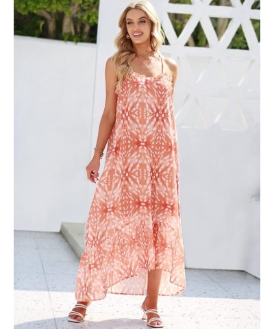 Womens Summer High Low Ruffle Maxi Dress Spaghetti Strap Print Flowy Beach Long Dress Print Yellow $24.90 Dresses