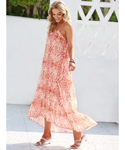 Womens Summer High Low Ruffle Maxi Dress Spaghetti Strap Print Flowy Beach Long Dress Print Yellow $24.90 Dresses