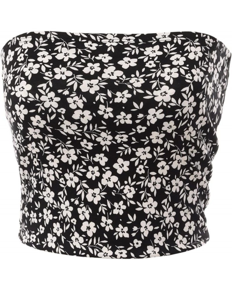 Women's Casual Strapless Basic Sexy Tube Top C Flo Black4 Print $10.56 Tanks