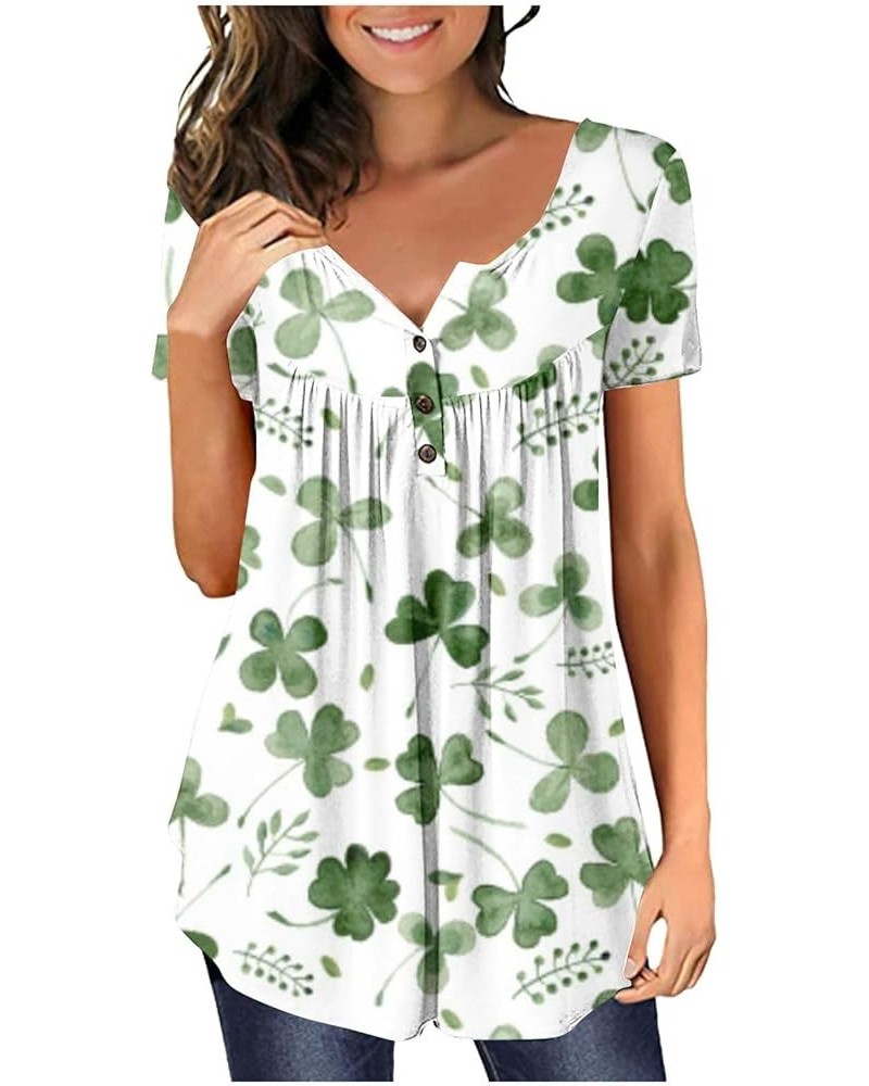 Women's Basic V Neck Button St Patricks Day Shirt Short Sleeve T Shirts Summer Casual Tee Tunic Tops 035-green $9.35 T-Shirts