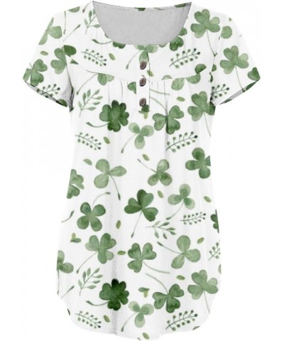 Women's Basic V Neck Button St Patricks Day Shirt Short Sleeve T Shirts Summer Casual Tee Tunic Tops 035-green $9.35 T-Shirts