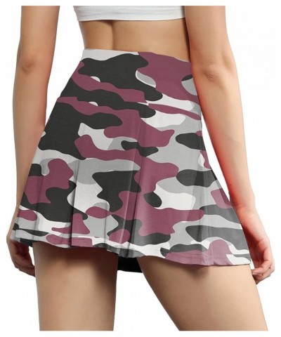 Womens Plus Size Tennis Skirt High Waist Elastic Camo Smocked Skirts Fashion Loose Fit Print Athletic Skorts Skirt 01 waterme...