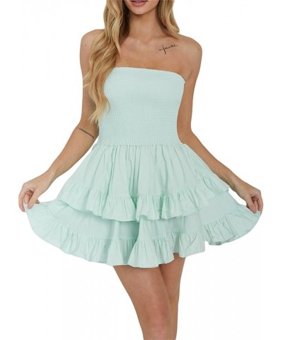 Women Sexy Tube Mini Dress Off The Shoulder Mini Bodycon Short Dress Summer Trendy Strapless Tube Top Dress Ruffle-green $9.6...