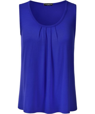 Women's Pleated Scoop Neck Sleeveless Stretch Basic Soft Tank Top (S-3X) Ett001_royalblue $10.91 Tanks