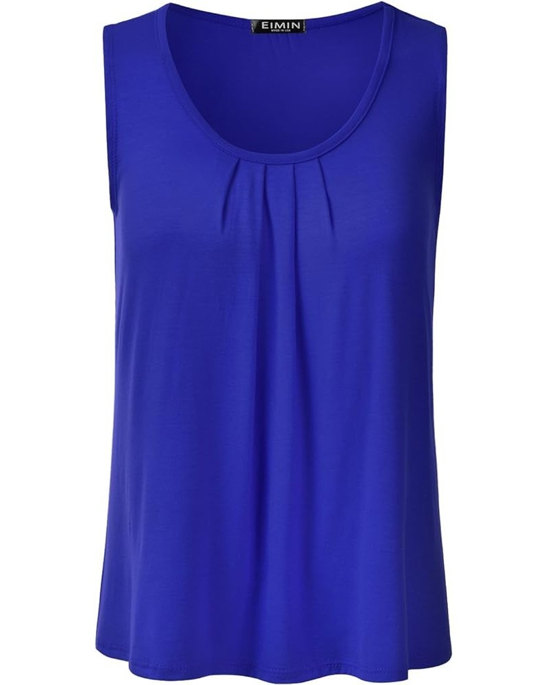 Women's Pleated Scoop Neck Sleeveless Stretch Basic Soft Tank Top (S-3X) Ett001_royalblue $10.91 Tanks