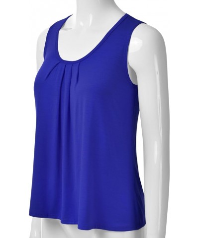 Women's Pleated Scoop Neck Sleeveless Stretch Basic Soft Tank Top (S-3X) Ett001_royalblue $10.91 Tanks