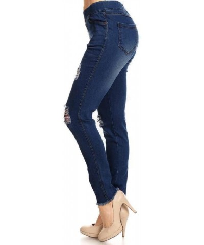 Women's Skinny Elastic Pull On Jeans Frayed Hem Roll Cuff Ripped Distressed Denim Jeggings Regular - Plus Size Dark Raw Hem $...