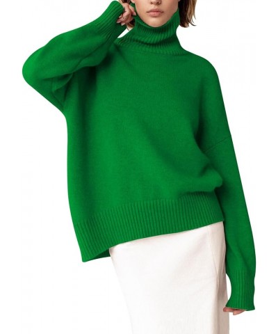 Women's Turtleneck Sweater Chunky Long Sleeve Knitted Pullover High Low Hem Trendy 2024 Fall Winter Basic Jumper Top Green $2...