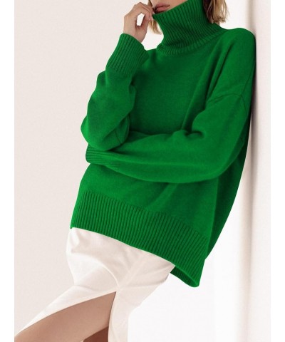 Women's Turtleneck Sweater Chunky Long Sleeve Knitted Pullover High Low Hem Trendy 2024 Fall Winter Basic Jumper Top Green $2...