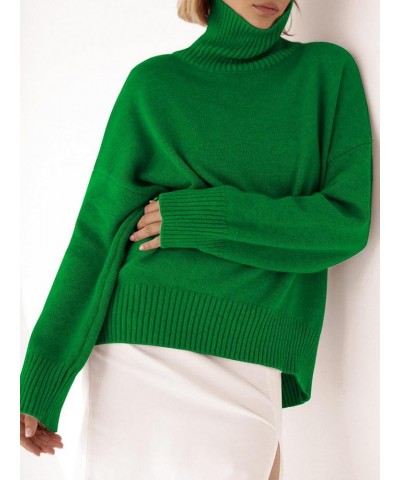 Women's Turtleneck Sweater Chunky Long Sleeve Knitted Pullover High Low Hem Trendy 2024 Fall Winter Basic Jumper Top Green $2...