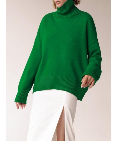 Women's Turtleneck Sweater Chunky Long Sleeve Knitted Pullover High Low Hem Trendy 2024 Fall Winter Basic Jumper Top Green $2...