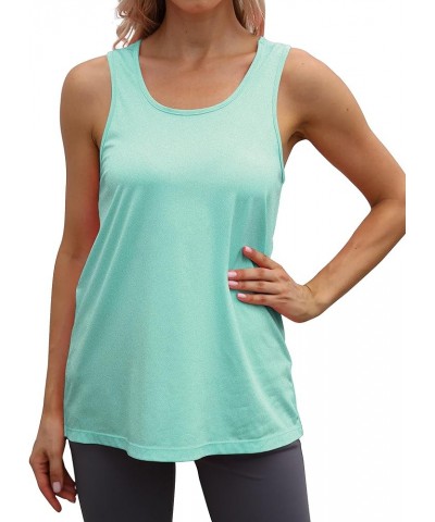 Workout Long Tank Tops for Women Plus Size Loose Fit Athletic Exercise Gym Muscle Sleeveless Shirts Tops Heather Blue Green $...