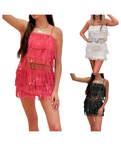 Women Ruffle 2 Piece Skirt Sets Y2k Sheer Mesh Crop Top Bodycon Mini Short Skirt Fringed Tassels Suit Sets H Black $9.88 Suits