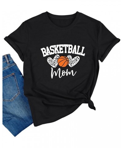 Womens Basketball Mom T-Shirt Graphic Tees Shirt Summer Short Sleeve Casual Tops Black $11.19 T-Shirts