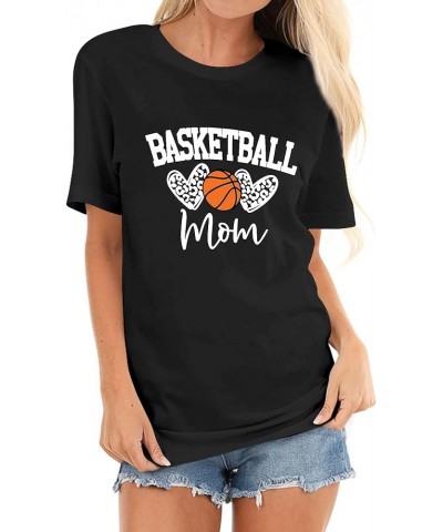 Womens Basketball Mom T-Shirt Graphic Tees Shirt Summer Short Sleeve Casual Tops Black $11.19 T-Shirts