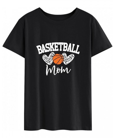 Womens Basketball Mom T-Shirt Graphic Tees Shirt Summer Short Sleeve Casual Tops Black $11.19 T-Shirts