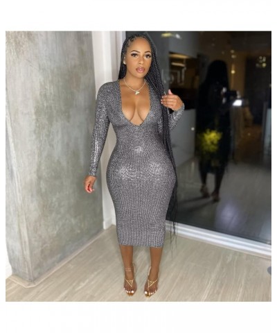 Womens Sexy Long Sleeve Sequins Glitter Bodycon Midi Dress Tassel Hem Tunic Party Club Dress 1silver $21.32 Dresses