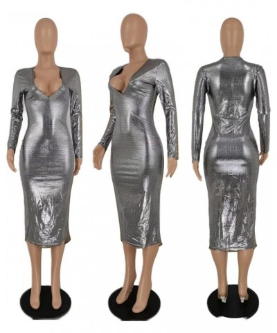 Womens Sexy Long Sleeve Sequins Glitter Bodycon Midi Dress Tassel Hem Tunic Party Club Dress 1silver $21.32 Dresses