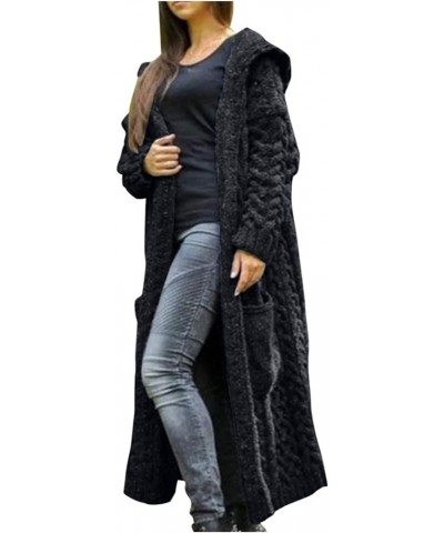 Knitted Women Pocket Hooded Sweater Solid Solid Cardigan Coat Loose Long Winter Sweaters for Women Plus Size T C Black $12.90...