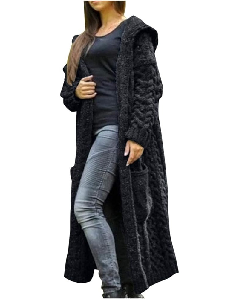 Knitted Women Pocket Hooded Sweater Solid Solid Cardigan Coat Loose Long Winter Sweaters for Women Plus Size T C Black $12.90...